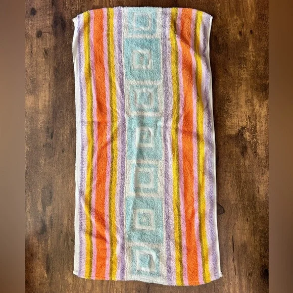 Vintage 60s 70s Striped Cotton Hand Towel – Mid-Century Geometric Design - Picture 5 of 5